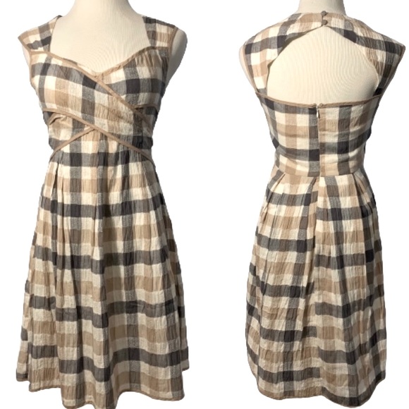 Esley Dresses & Skirts - Esley gingham vintage checked dress in tan/grey pattern.  Size small